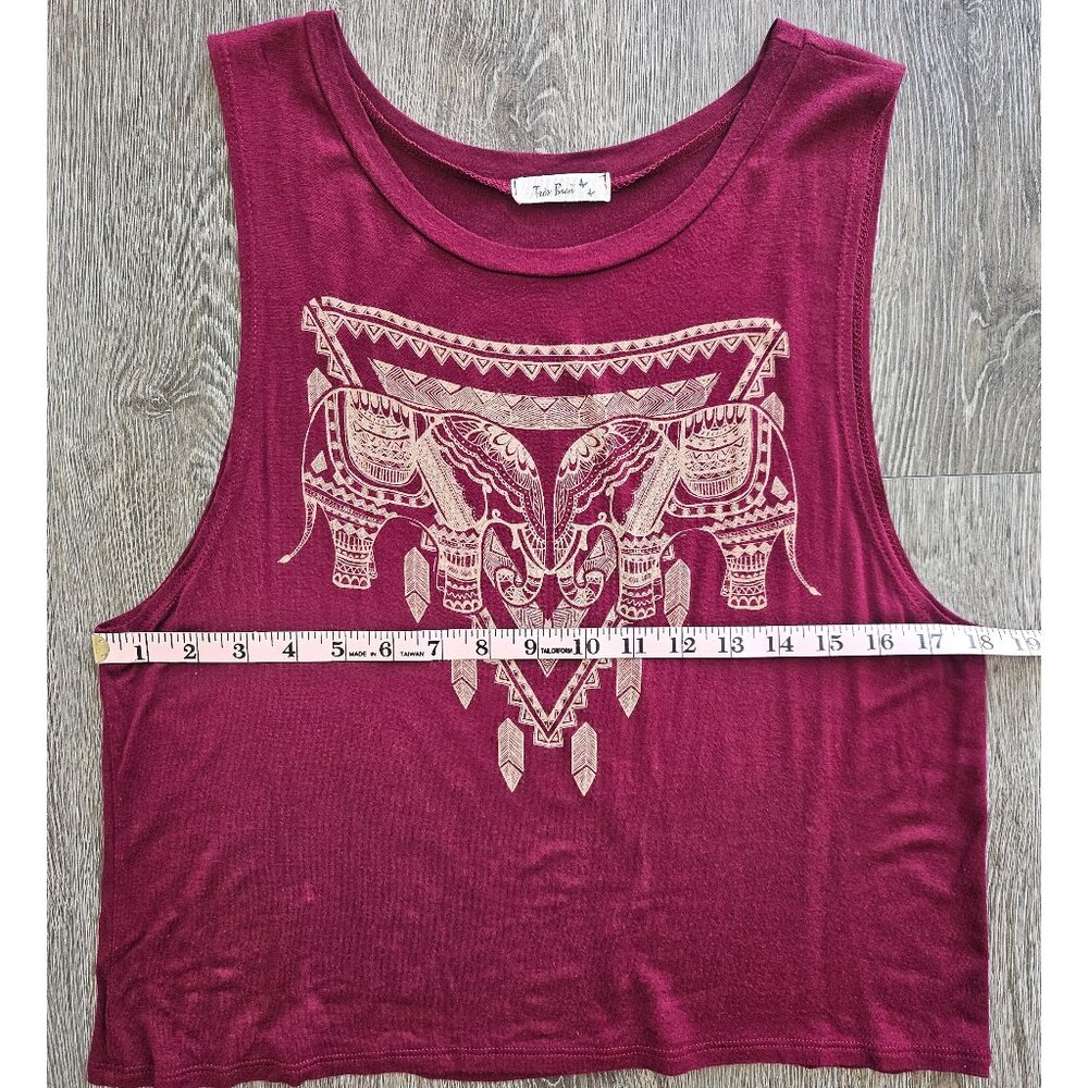 Boho Elephant Graphic Tank Top Burgundy Tribal Festival Sleeveless Top - Picture 5 of 5